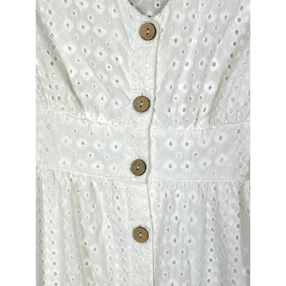 June & Hudson Women’s M White Eyelet Lace Button Front Tie Waist Mini Dress - Picture 6 of 7